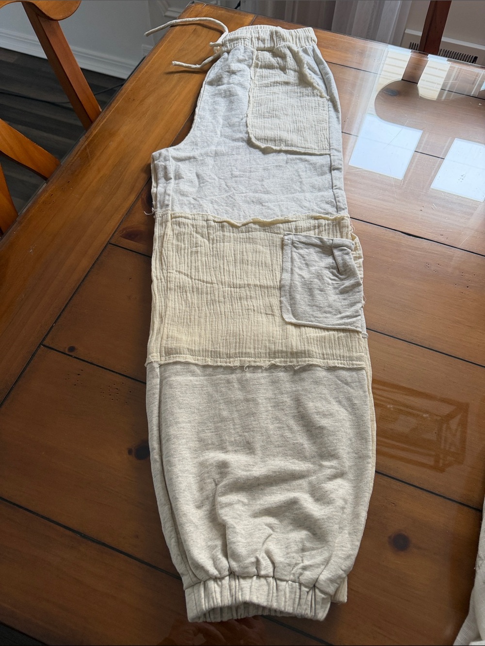 POL Neutral Patchwork Jogger Pants - Cream